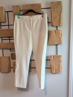 White House Black Market Cream Stretch Slim Trousers